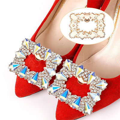 2Pcs Alloy & Glass Shoe Buckle Clips AJEW-WR0002-33-1