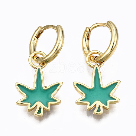 Brass Enamel Huggie Hoop Earrings EJEW-T014-28G-02-NF-1