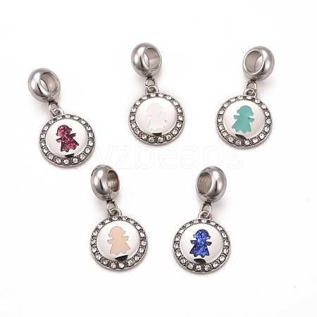 304 Stainless Steel Crystal Rhinestone European Dangle Charms STAS-F278-07P-1