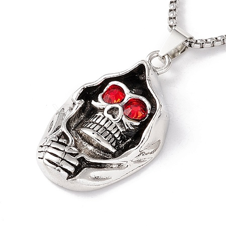 Alloy Skull with Plastic Pendant Necklace with 201 Stainless Steel Box Chains NJEW-E016-21AS-1