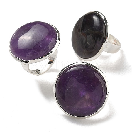 Natural Amethyst Round Adjustable Rings RJEW-K371-09S-21-1