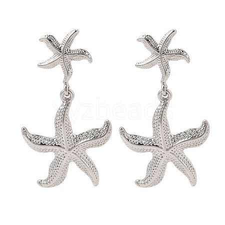 Starfish Alloy Dangle Stud Earrings for Women EJEW-A112-05P-1