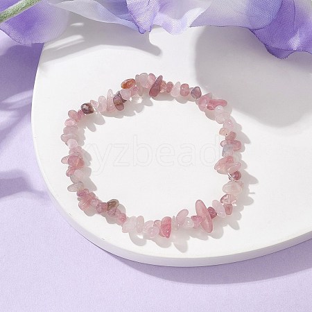 Natural Rose Quartz Chips Beaded Stretch Bracelets for Women BJEW-JB10046-15-1