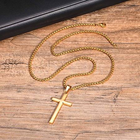 Men's Stainless Steel Cross Pendant Box Chain Necklaces PW-WGD1DFB-02-1