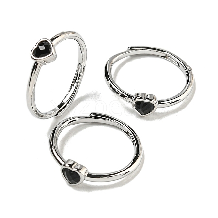 Heart Natural Black Agate Adjustable Rings RJEW-Q818-02P-05-1