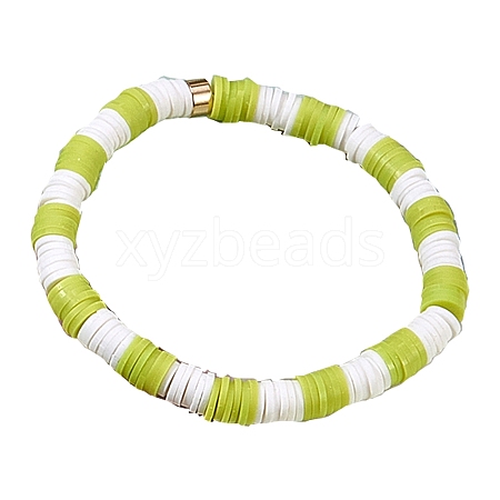 Polymer Clay Heishi Surfer Stretch Bracelet with 304 Stainless Steel Beaded BJEW-SW00107-03-1