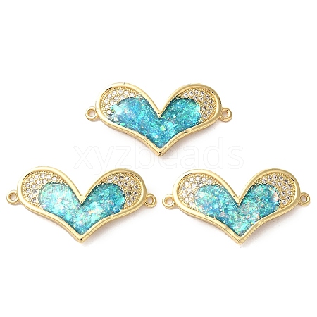 Rack Plating Brass Micro Pave Clear Cubic Zirconia Heart Links Connector Charms KK-K385-087G-1