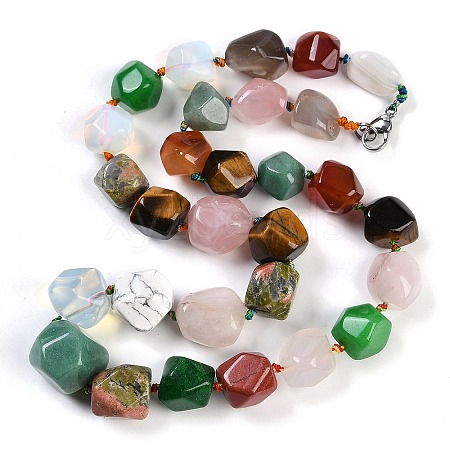 Natural Mixed Stone Nuggets Beaded Necklaces for Women Men NJEW-K388-01H-1