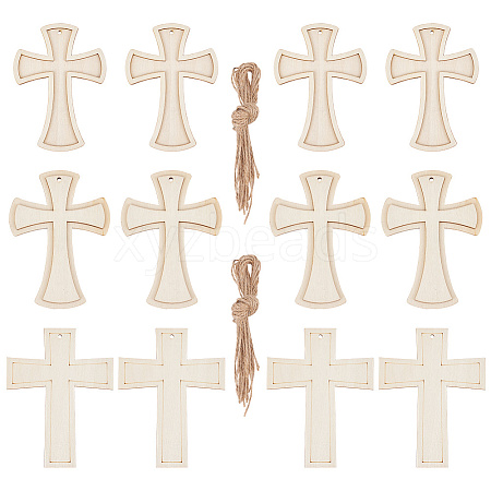 ARRICRAFT 15Pcs 3 Styles Unfinished Wood Cross Pendants WOOD-AR0001-31-1