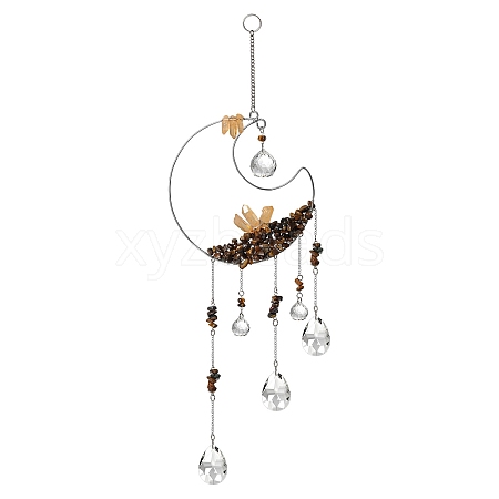 Natural Amber Chips Beaded Moon Hanging Ornaments PW-WGFD94D-10-1