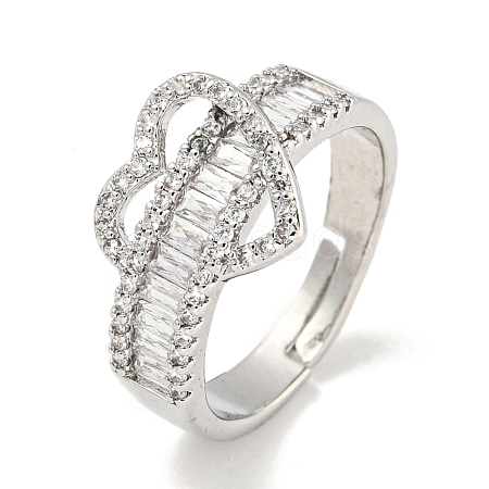 Rack Plating Brass Micro Pave Cubic Zirconia Heart Adjustable Rings for Women RJEW-I104-11P-1