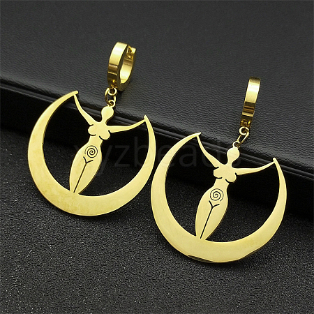 304 Stainless Steel Mythology Moon Goddess Amulet Hoop Earrings for Women EJEW-S239-02G-1