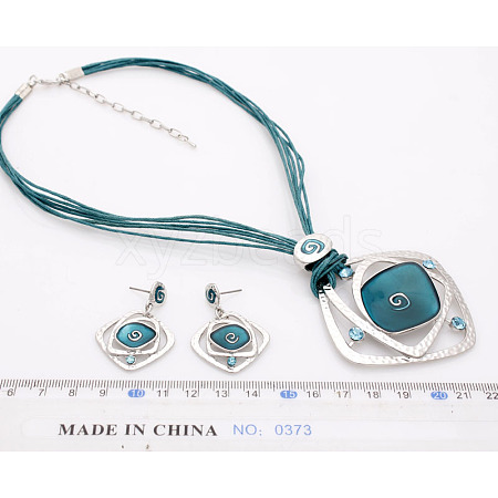 Rhombus Alloy Enamel Stud Earrings & Pendant Necklaces Sets FS-WGC3B96-06-1