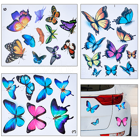 CRASPIRE 3 Sheets 3 Styles Butterfly PVC Waterproof Self-adhesive Stickers DIY-CP0009-13-1