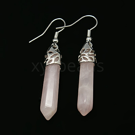 Fashion Natural Rose Quartz Dangle Earrings EJEW-G073-8-1