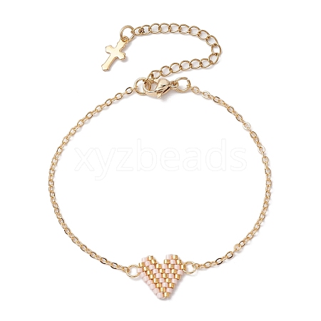 Glass Seed Beads Heart Link Bracelets BJEW-MZ00093-03-1