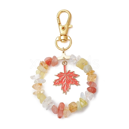 Natural & Synthetic Gemstone Chips Beads & Maple Leaf Alloy Enamel Pendant Decoration KEYC-JKC01018-02-1