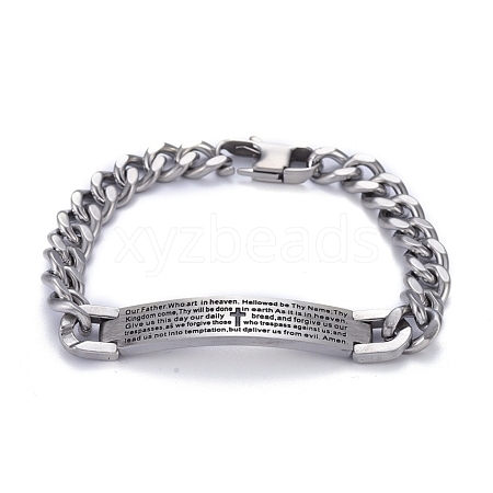 Tarnish Resistant Religion 304 Stainless Steel Cuban Link Chain Bracelets BJEW-P263-H01-P-1