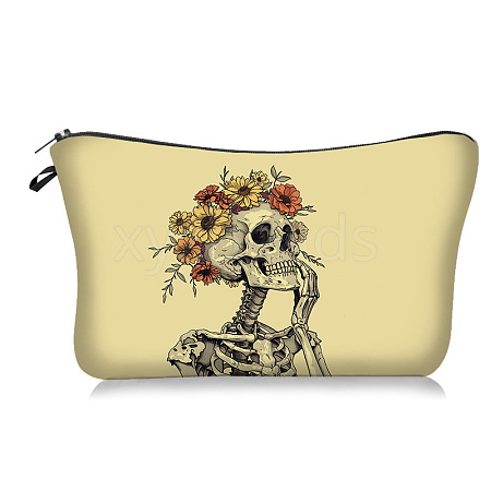 Flower Skull Polyester Cosmetic Bags Zipper Clutch Bags PW-WG3CC74-03-1