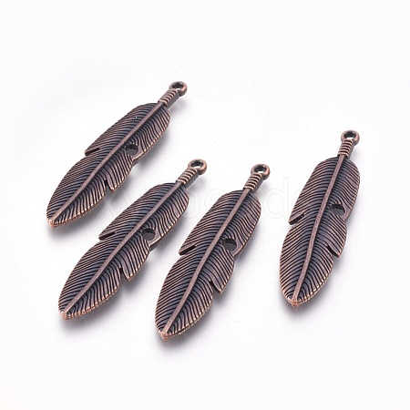 Tibetan Style Alloy Feather Big Pendants TIBEP-A12720-R-NR-1