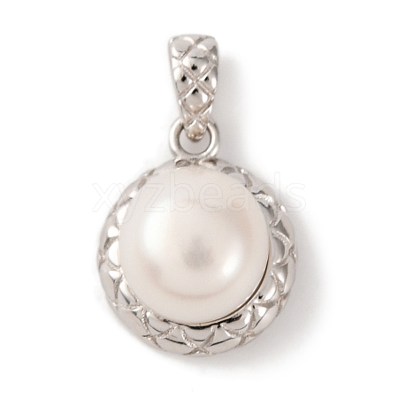 Rhodium Plated 925 Sterling Silver & Natural Shell Half Round Charms with 925 Stamp STER-C009-10P-1