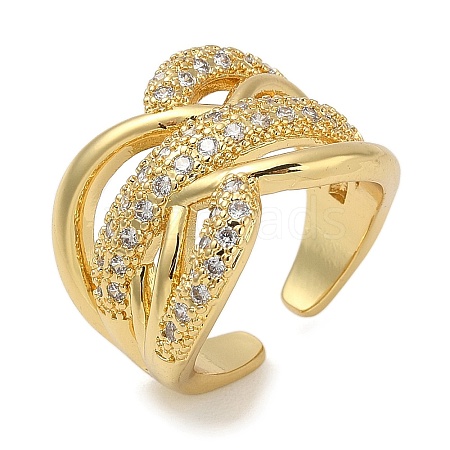 Rack Plating Brass Micro Pave Cubic Zirconia Cuff Finger Rings for Women RJEW-C114-15B-G-1