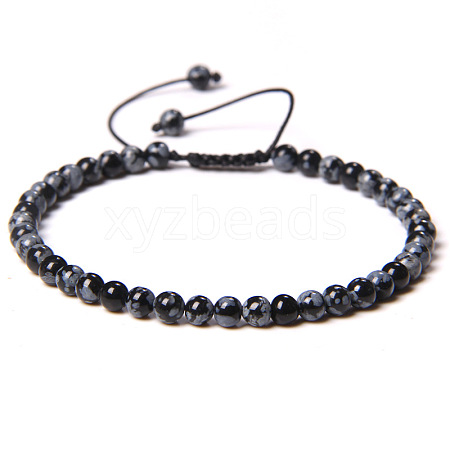 Adjustable Women's Snowflake Obsidian Beaded Bracelet CN3407-42-1