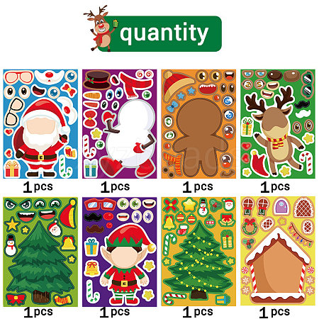 8Pcs Christmas Theme Cartoon PVC Waterproof Stickers STIC-P014-01A-1