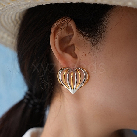 304 Stainless Steel Two Tone Stud Earrings LS-EJEW-P335-01A-1