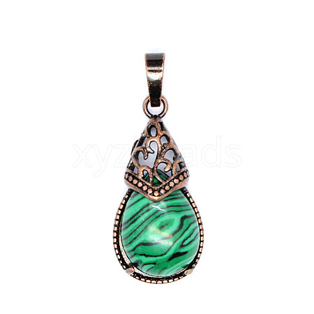 Retro Hollow Natural Malachite  Pendants PW-WGBA09F-01-1