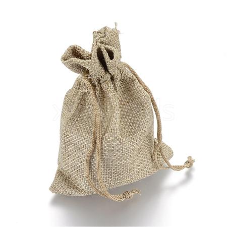 Polyester Imitation Burlap Packing Pouches Drawstring Bags ABAG-R005-18x13-01-1