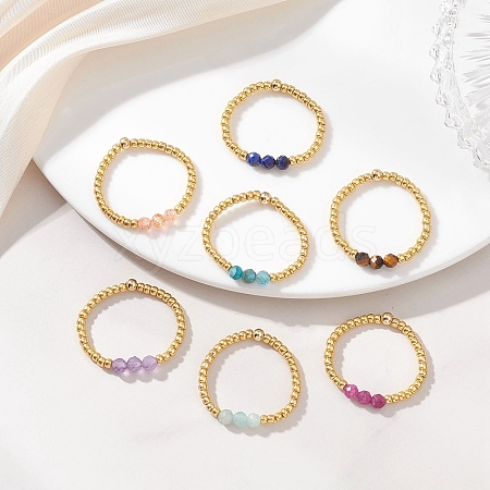 Natural Gemstone with 304 Stainless Steel Beads Finger Rings for Women RJEW-JR00984-1