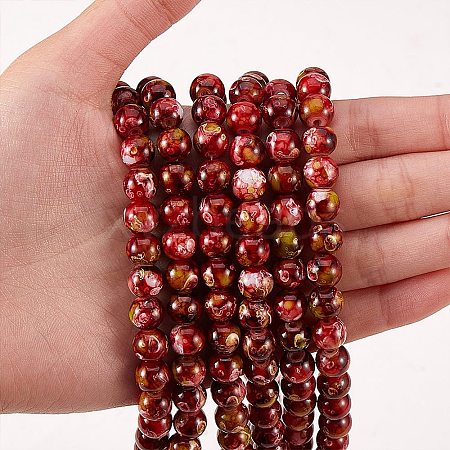 2 Strands 2 Colors Natural Imitation South Red Agate & Rainforest Agate Beads Strands G-SZ0001-46-1