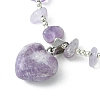 Natural Lepidolite/Purple Mica Stone Heart Charm Bracelet with Chips Beaded Chains BJEW-TA00295-02-2