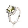 Olive Drab Cubic Zirconia Rectangle Adjustable Ring RJEW-E064-01P-02-1