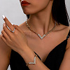 V-Shaped Alloy Crystal Rhinestone Pendant Necklaces & Bracelets & Rings Sets for Women WGD1EA3-01-1