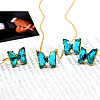 Butterfly Alloy Glass Pendant Necklaces & Stud Earrings & Rings Sets for Women WG31995-24-1