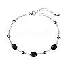 Real 18K Gold Plated Stainless Steel Black Agate Handmade Chain Bracelets for Women FW1421-1-1