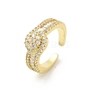 Brass Micro Pave Clear Cubic Zirconia Open Cuff Rings RJEW-G336-02G-4