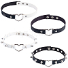 4Pcs 4 Styles Adjustable Gothic PU Leather Alloy Heart Spike Rivet Choker Necklaces for Women NJEW-CL0001-18-7