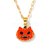 Stainless Steel Enamel Halloween Cat Pumpkin Pendant Dapped Chain Necklaces TA2599-2