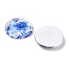 Blue and White Floral Printed Glass Cabochons GGLA-A002-25mm-XX-2