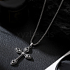 Stainless Steel Jet Rhinestone Cross Pendant Necklaces HN5605-1