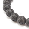 Natural Lava Rock Round Beaded Stretch Bracelet with Alloy BJEW-JB08009-5