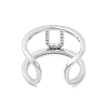 Clear Cubic Zirconia Initial Letter Open Cuff Ring RJEW-A012-01P-U-3