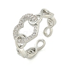 Heart Brass Micro Pave Clear Cubic Zirconia Hollow Open Cuff Rings for Women RJEW-M016-04P-2