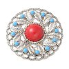 Alloy Pave Dyed Red Synthetic Turquoise Flat Round Multi-Strand Links FIND-M052-03P-NR-1