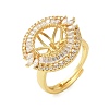 Flat Round Brass Micro Pave Cubic Zirconia Adjustable Ring Settings KK-K297-06G-1