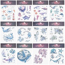 Gorgecraft 12 Sheets 12 Style Ocean Theme Cool Sexy Body Art Removable Temporary Tattoos Paper Stickers MRMJ-GF0001-36