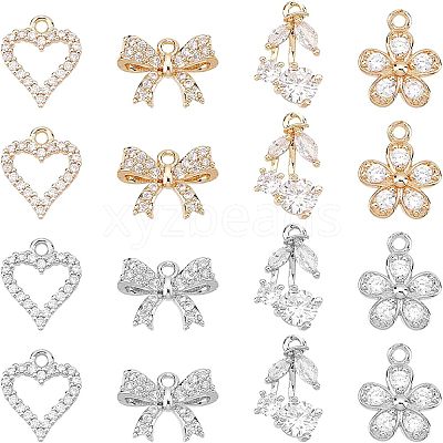 16Pcs 8 Style  Rack Plating Brass Micro Pave Cubic Zirconia Charms ZIRC-FH0001-17-1